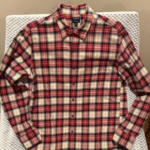 J. Crew Men’s Cream And Red Flannel Shirt - Size Large